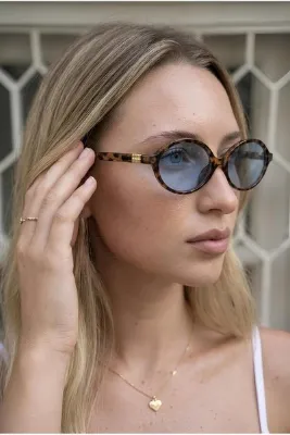 Eyesofia Oblamow Bat Unisex Leopar Çerçeveli Mavi Ultra Hafif Uv400 Filtreli Güneş Gözlüğü