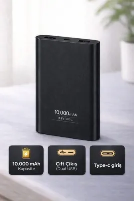 TEKNOAS İLETİŞİM 10.000 mAh Powerbank – 2 USB Çıkışlı / Type-c Çıkış/Taşınılabilir şarj aleti
