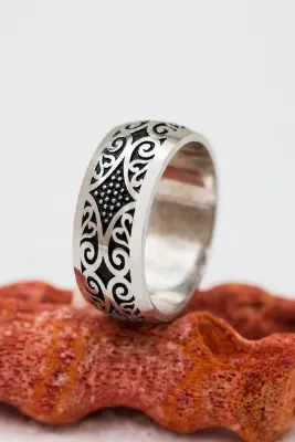 Silver Self Gümüş Alyans Siyah Desenli