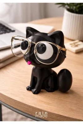 Rainmade Sevimli Şaşkın Kedi Tasarımlı 3D Baskı Gözlük Standı & Dekoratif Masaüstü Biblo