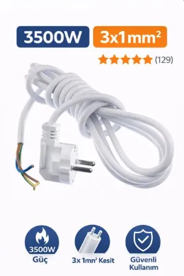 Masfitech Cihaz Fişli Ttr Topraklı Ups Kablo 3 X 1 Mm 5 Metre (BEYAZ)