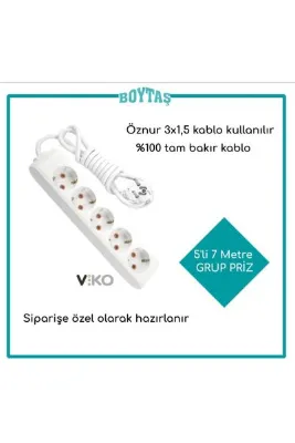 VİKO 7 Metre 5 Li Uzatma Kablosu / Viko Grup Priz / Öznur 3*1.5 Kablo Kullanılır