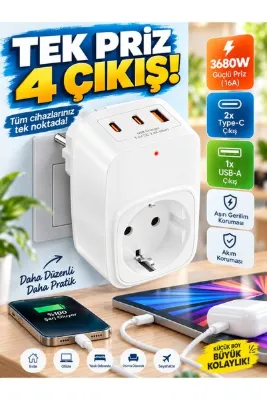 MATECHNO Çoklu Yüksek Voltaj Korumalı Duvar Prizi 2X Type-C 1X USB Çıkışlı Priz Grup Priz Çoğaltıcı