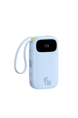 Baseus EnerFill FC31 Dijital Ekranlı Hızlı Şarj Powerbank Dahili Çift USB-C Kablo 20000mAh 45W Mavi