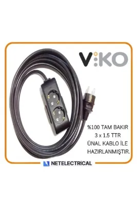 VİKO Multi-let Siyah 2'li 12 Metre Topraklı Çocuk Korumalı Kablolu Grup Priz