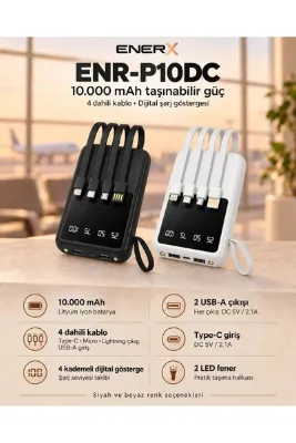 ENERX Enr-p10dc 10000 Mah 2.0 Amper Dahili Kablolu Powerbank Beyaz