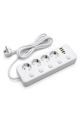 ALWAYS TEKNOLOJİ 2500W Akım Korumalı Grup Priz 3 USB'li ve 1 TYPE-C li 4'lü 2 m Uzatma Kablosu Beyaz