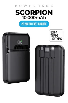 UMD SCORPİON 10000 mAh LED GÖSTERGELİ 3İN1 KABLOLU POWER BANK