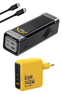 Aohi Black Warrior 25.200 mAh 170W Powerbank, Youth 3 Portlu 140W Şarj Adaptörü Seti