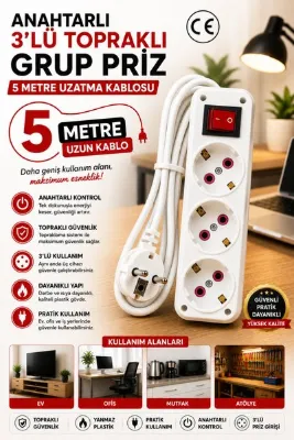 modalonga size ne lazım? Anahtarlı 3lü Topraklı Grup Priz - 5 Metre - ÖNDER