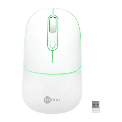 Lecoo WS210 Dual Mod RGB 2.4GHz WiFi+ Bluetooth 1600DPI 6 Tuşlu Şarjlı Sessiz Kompakt Kablosuz Optik Mouse Beyaz