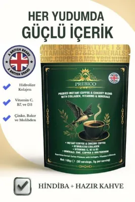 Prebico Prebiyotik, Kolajen, Multivitamin, Multimineral ve Hindiba İçeren Hazır Detoks Kahvesi
