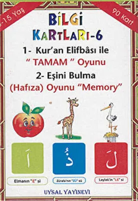 Bilgi Kartları - 6 - 1. Kur`an Elifbası ile Tamam Oyunu 2. Eşini Bulma Hafıza Oyunu Memory