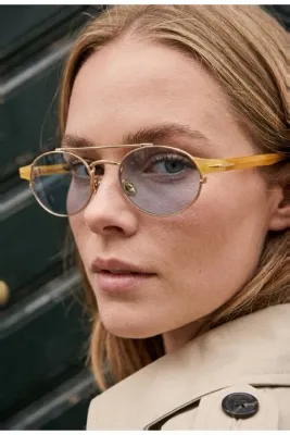 Chunky Frame Berina Unisex Elips Mavi Gold Sarı Çerçeveli Ultra Hafif Uv400 Filtreli Güneş Gözlüğü