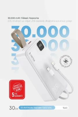 Kensa Taşınabilir 30.000 mAh Powerbank | 22.5W PD Hızlı Şarj, LED Gösterge, Android & iOS