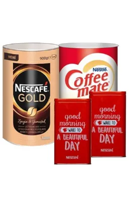 Nescafe Gold Granül Kahve 900 Gr + Coffee Mate Kahve Kreması 2 Kg + Metal Saklama Kutusu 2 Adet