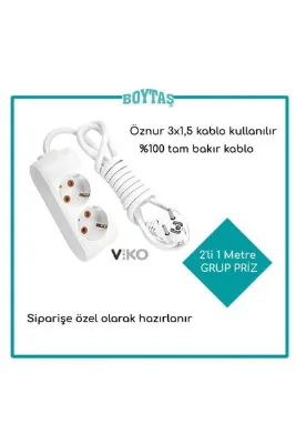VİKO 1 Metre 2'li Uzatma Kablosu / Grup Priz // Öznur 3*1.5 Kablo Kullanılır