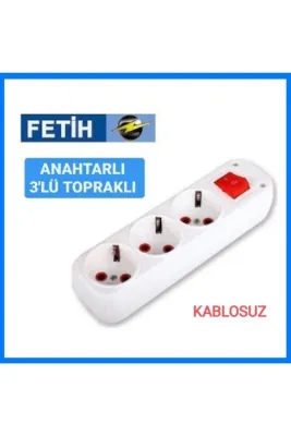Fetih Anahtarlı Kablosuz Klemensli Topraklı 3'lü Grup Priz