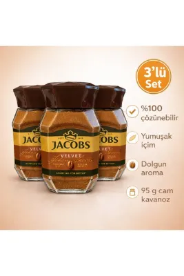 Jacobs Velvet %100 Çözünebilir Kahve 3 Adet x 95 g | Yumuşak İçim, Dolgun Lezzet