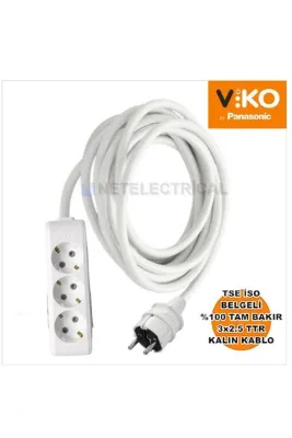 NETELECTRİCAL Multi-let | Üçlü 4 Metre Topraklı Çocuk Korumalı Grup Priz 3'lü 4 M 3x2.5 Ttr Kalın Kablolu