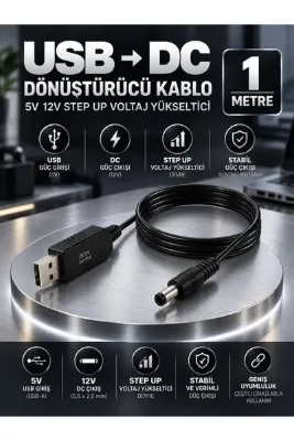 MVLH 1 Metre USB DC Dönüştürücü Kablo 5.5x2.5mm 5V 12V Step Up Voltaj Yükseltici Çevirici Adaptör Güç Kablosu Yüksek