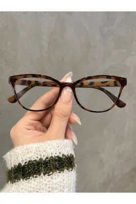 LOOKUP NEW Leopar 55 Ekartman Cat Eye Kemik Şeffaf Kadın Erkek Unisex Cam Değişimi Optik Çerçeve Gözlük