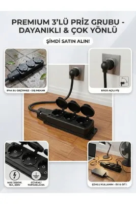 Gündüz Elektromarket 3x2,5 mm Kalın Kablolu 1,5 Metre Üçlü Uzatma Kablosu – Isıtıcı, Çamaşır ve Kurutma Makinesi İçin