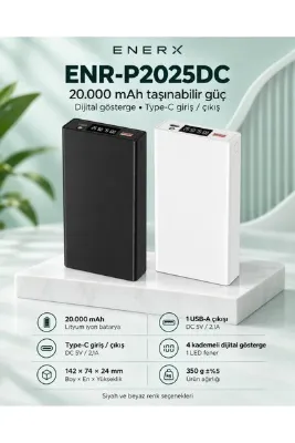 ENERX Enr-p2025dc 20.000 Mah 2.1 Amper Led Göstergeli Powerbank Beyaz