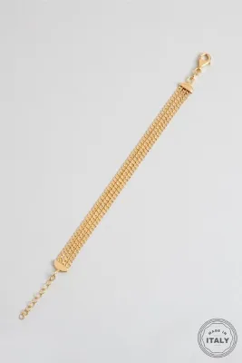 So CHIC... İtalyan 18 Ayar Sarı Altın Kaplama 19 Cm Gümüş Çoklu Bileklik