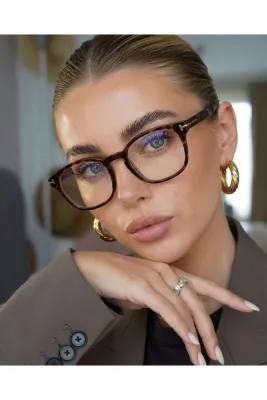 funeyes Milan LeoparKedi Gözü Desenli Koyu Kahverengi Çerçeveli Altın Detaylı
