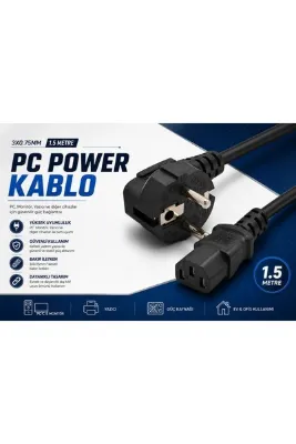 AŞIK STORE PC Power Kablo 1.5 Metre 3x0.75mm² Bilgisayar Güç Kablosu IEC C13 %100 Bakır İletken Monitör Yazıcı PSU Uyumlu