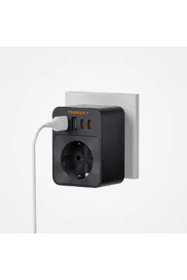 TESSAN 5'i 1 Arada 30W Type-C PD Hızlı Şarj Cihazı 1 AC Priz + 2 USB-C + 2 USB-A Duvar Adaptörü Siyah