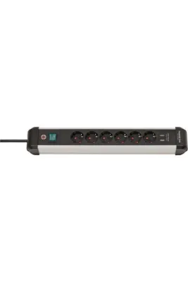 Brennenstuhl Premium-Alu-Line 6 Soketli 2 Adet 3.1 Hızlı Şarj USB' li Uzatma Priz Anahtarlı 3 Metre
