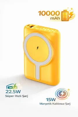 Coverzone 10000mAh MagSafe Uyumlu Kablosuz Powerbank 22.5W PD 15W Wireless Type-C Güç Bankası | J31