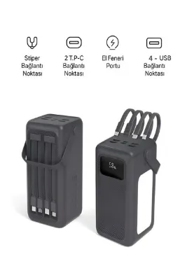 DEANB 50000mAh 22.5W Hızlı Şarj 4xUSB 1XType-C 1xMicro Led Işıklı Dahili Kablolu Powerbank Çoklayıcı