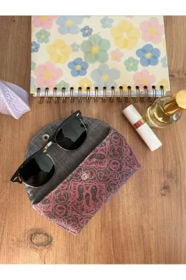 minyaturhayalim Mor gri etnik desenli astarlı El emeğidir Gözlük kılıfı güneş gözlük kabı el yapımı astarlı telalıdır ölçü 17-9cm