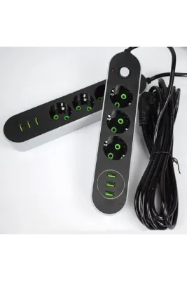 Canderel Akım Korumalı 3'lü Grup Priz Ve 3'lü Usb Şarj Aleti 2 Metre