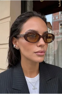 Chunky Frame Kahverengi Cat Eye Vintage Model Oval Ultra Hafif Uv400 Filtreli Güneş Gözlüğü