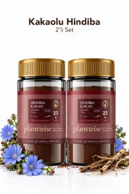 Plantwise 2'li Kakaolu Hindiba Kahvesi Prebiyotik-Yüksek Lif |Bitkisel %80 Hindiba %20 Kakao 100g Cam Kavanoz