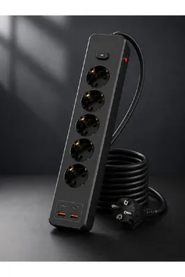Aırstorr PRO-EU02 5’li Akım Korumalı Çoklu Priz – 2 USB-C + 2 USB-A | 2500W Max 10A | 2 mt