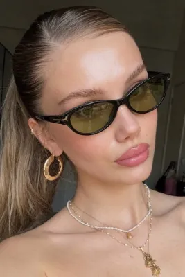 Goldmine Kadın Hannah Güneş Gözlüğü Oval Cat Eye UV400 Siyah Yeşil | Kılıf ve Silme Bezi Hediyeli