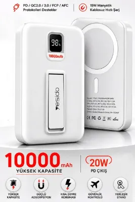 EXENAR 15W Kablosuz Şarjlı Powerbank Standlı Magsafe PD 20W Hızlı Şarj 10.000 mAh Dijital Göstergeli