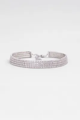 So CHIC... Dört Sıra Su Yolu 18 Ayar Beyaz Altın Kaplama 19 Cm Gümüş Bileklik