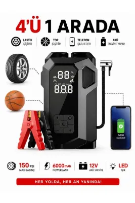 Qifit Akıllı Oto Akü Takviye Cihazı, 16000mAh, 12V Dizel/Benzinli Araçlar için, Hava Kompresörü, Powerbank