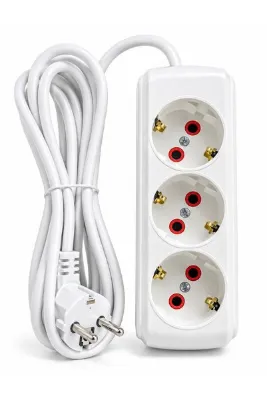 SMAYLİNG 3'lü Topraklı Grup Priz 2-3-5 Metre Kablo Seçenekli Çocuk Korumalı 3500W 16A Beyaz Uzatma Kablosu