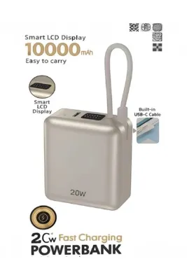 KILIF HOUSE 10.000 mAh 20W Hızlı Şarj Kendinden Type-C Kablolu Lcd Mini Powerbank Taşınabilir Şarj Cihazı