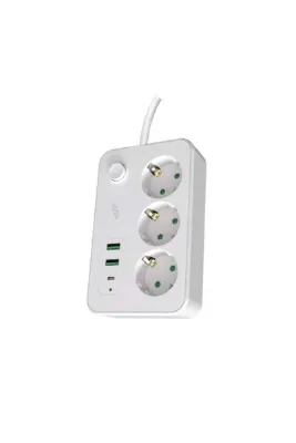 MF PRODUCT Jettpower Akım Korumalı TYPE-C 2 USB’li 3’lü Grup Priz 2 m Uzatma Kablosu Beyaz