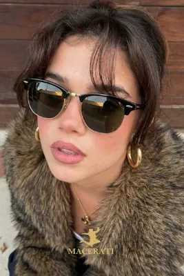 MACERATİ Clubmaster Siyah Oval Unisex Klasik Model Güneş Gözlüğü