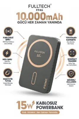 Fulltech FP46 10000mAh 15W Hızlı Şarj MagSafe Kablosuz Powerbank