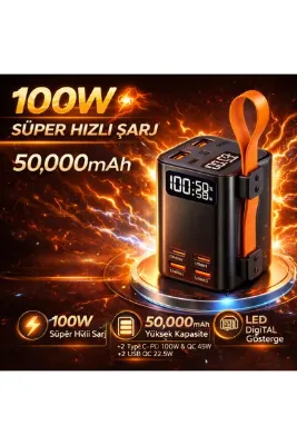 TİKWATCH Dev Kapasiteli 50000mAh Powerbank 100W Hızlı Şarj Özellikli Led Göstergeli Fenerli